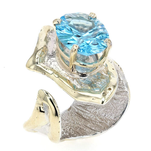 14K Gold & Crystalline Silver Oval-Cut Blue Topaz Diagonal Wrap Ring-Shelli Kahl-Renee Taylor Gallery