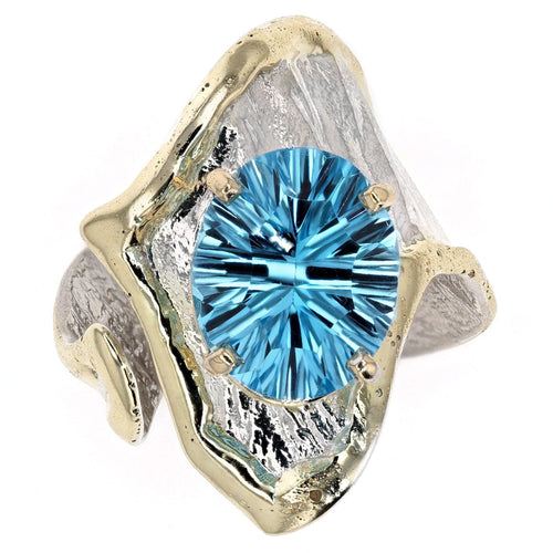 14K Gold & Crystalline Silver Oval-Cut Blue Topaz Diagonal Wrap Ring-Shelli Kahl-Renee Taylor Gallery