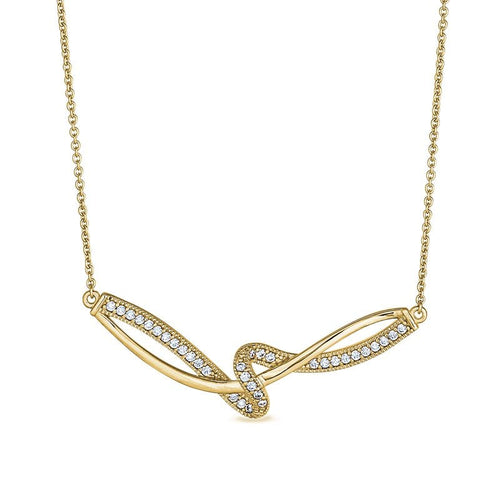 Gold Finish Sterling Silver Micropave Ribbon Swirl Necklace w/CZs on 16" - 18" Chain - BL2302NG-Kelly Waters-Renee Taylor Gallery