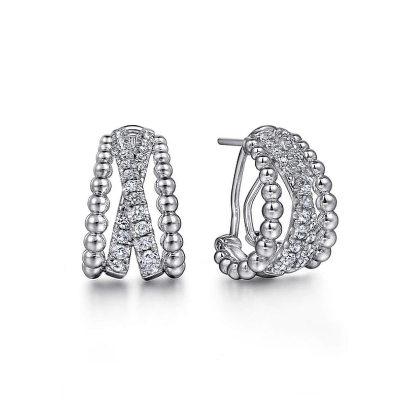 925 Sterling Silver 15mm White Sapphire Bujukan Huggie Earrings-Gabriel & Co.-Renee Taylor Gallery