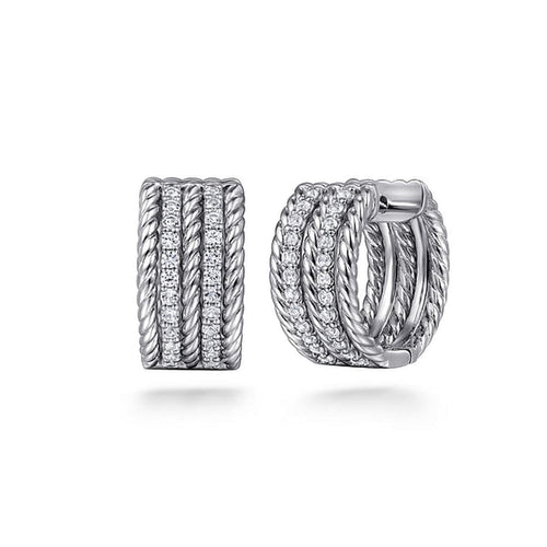 925 Sterling Silver 15mm White Sapphire Hampton Huggie Earrings-Gabriel & Co.-Renee Taylor Gallery