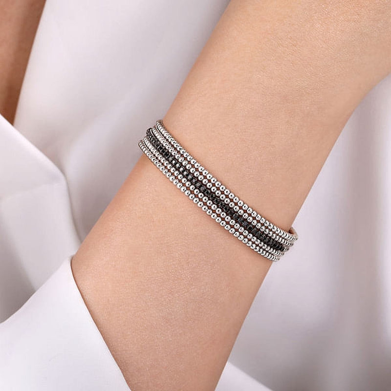 925 Sterling Silver Black Spinel Bujukan Bead Cuff Bracelet - BG4449-65SVJBS-Gabriel & Co.-Renee Taylor Gallery