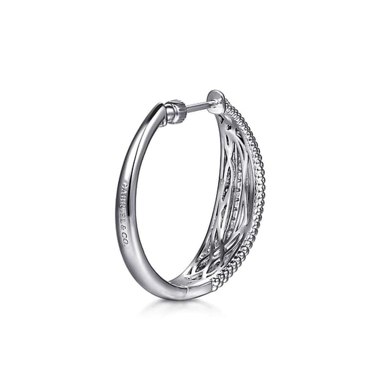 925 Sterling Silver Bujukan White Sapphire 30mm Intricate Hoop Earrings - EG15182SVJWS-Gabriel & Co.-Renee Taylor Gallery