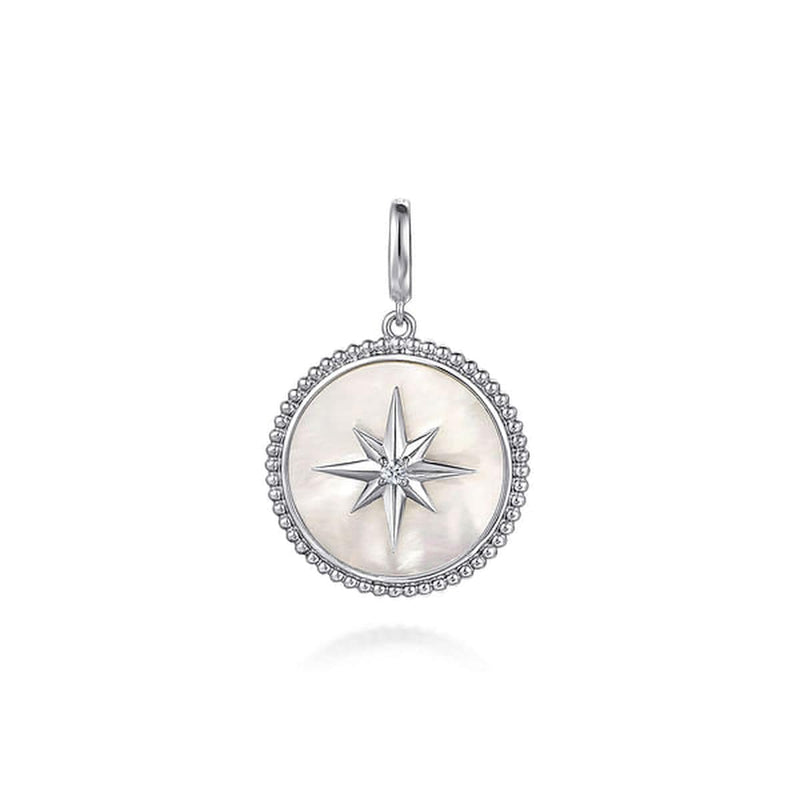 925 Sterling Silver Bujukan White Sapphire and Mother Of Pearl Round Starburst Medallion Pendant - PT6638SVJMC-Gabriel & Co.-Renee Taylor Gallery