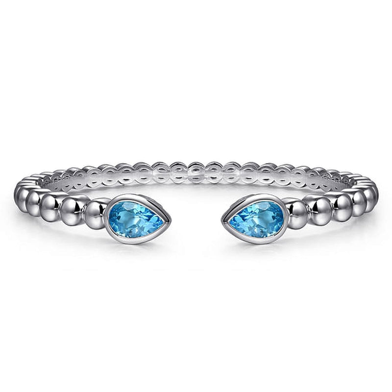 925 Sterling Silver Bujukan and Pear Shape Blue Topaz Split Bangle Bracelet-Gabriel & Co.-Renee Taylor Gallery