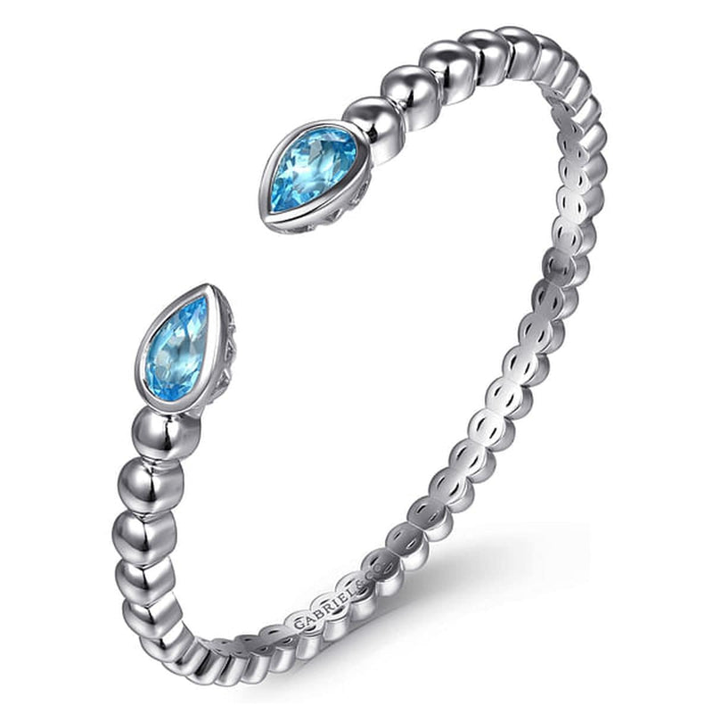 925 Sterling Silver Bujukan and Pear Shape Blue Topaz Split Bangle Bracelet-Gabriel & Co.-Renee Taylor Gallery