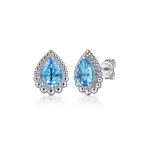 925 Sterling Silver Faceted Swiss Blue Topaz Pear Shape Bujukan Stud Earrings-Gabriel & Co.-Renee Taylor Gallery