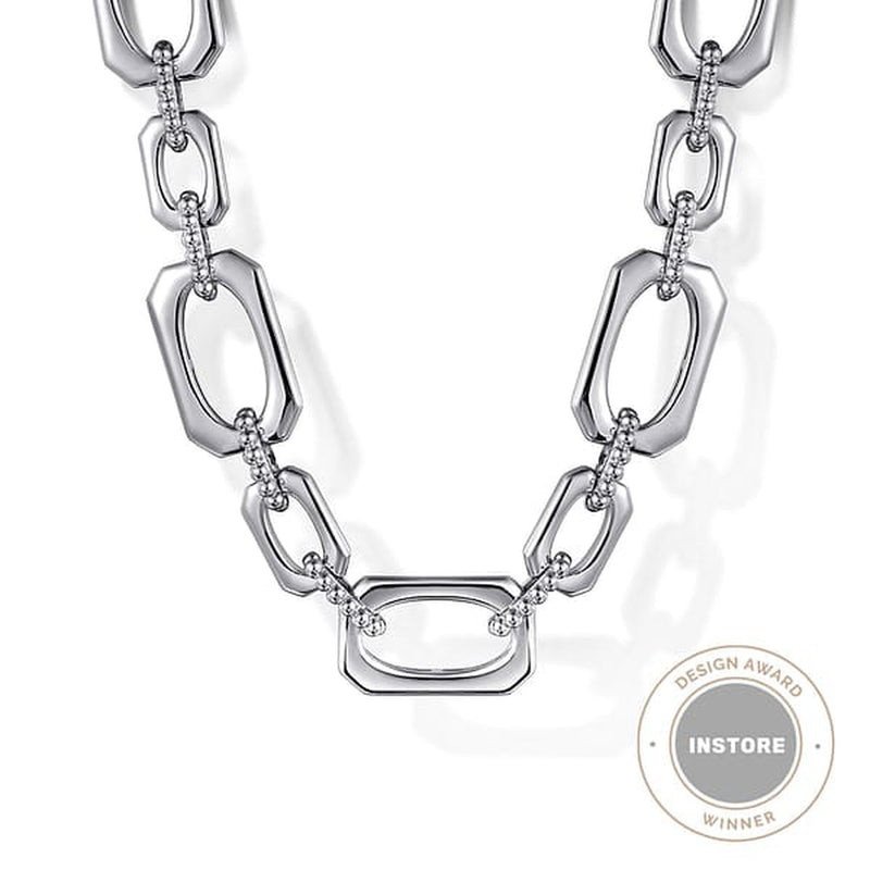 925 Sterling Silver Geometric Link Chain Necklace with Bujukan Connectors - NK7604SVJJJ-Gabriel & Co.-Renee Taylor Gallery