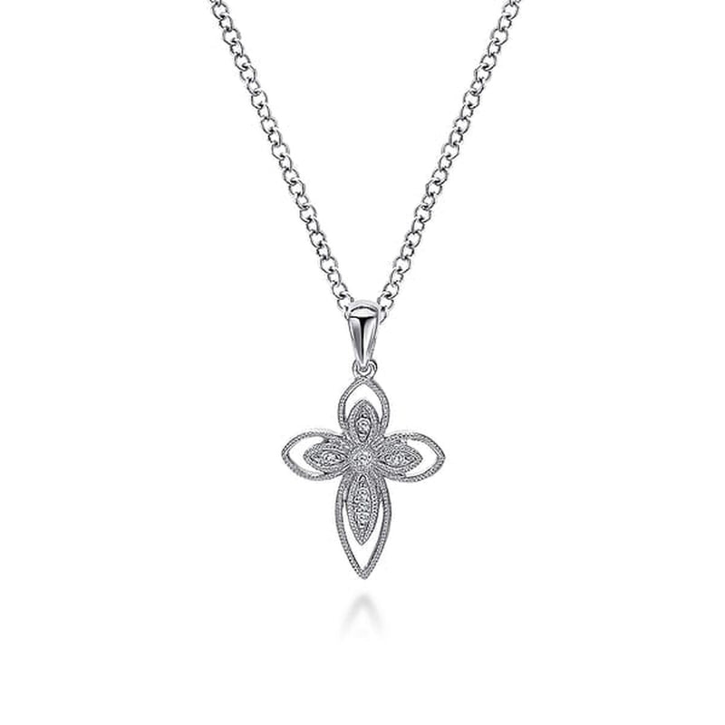 925 Sterling Silver Openwork Diamond Cross Necklace - NK3261SV5JJ-Gabriel & Co.-Renee Taylor Gallery