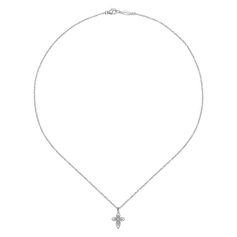 925 Sterling Silver Openwork Diamond Cross Necklace - NK3261SV5JJ-Gabriel & Co.-Renee Taylor Gallery