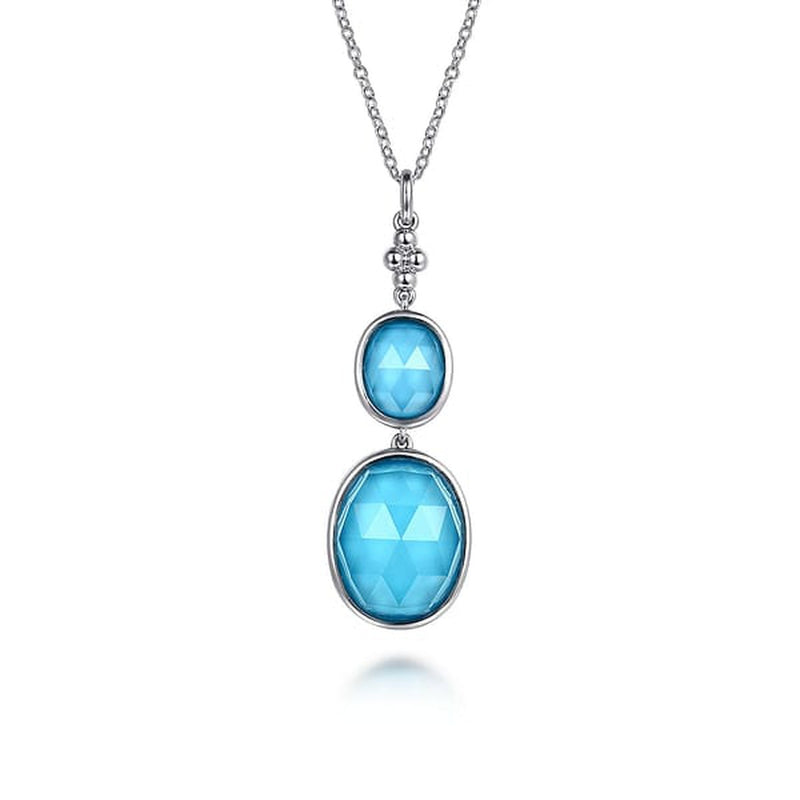 925 Sterling Silver Oval Shape Rock Crystal and Turquoise Bujukan Drop Necklace - NK7479-24SVJXT-Gabriel & Co.-Renee Taylor Gallery