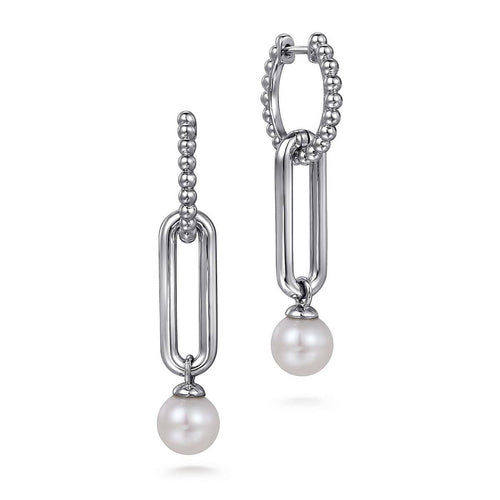 925 Sterling Silver Pearl Bujukan Huggie Drop Earrings-Gabriel & Co.-Renee Taylor Gallery