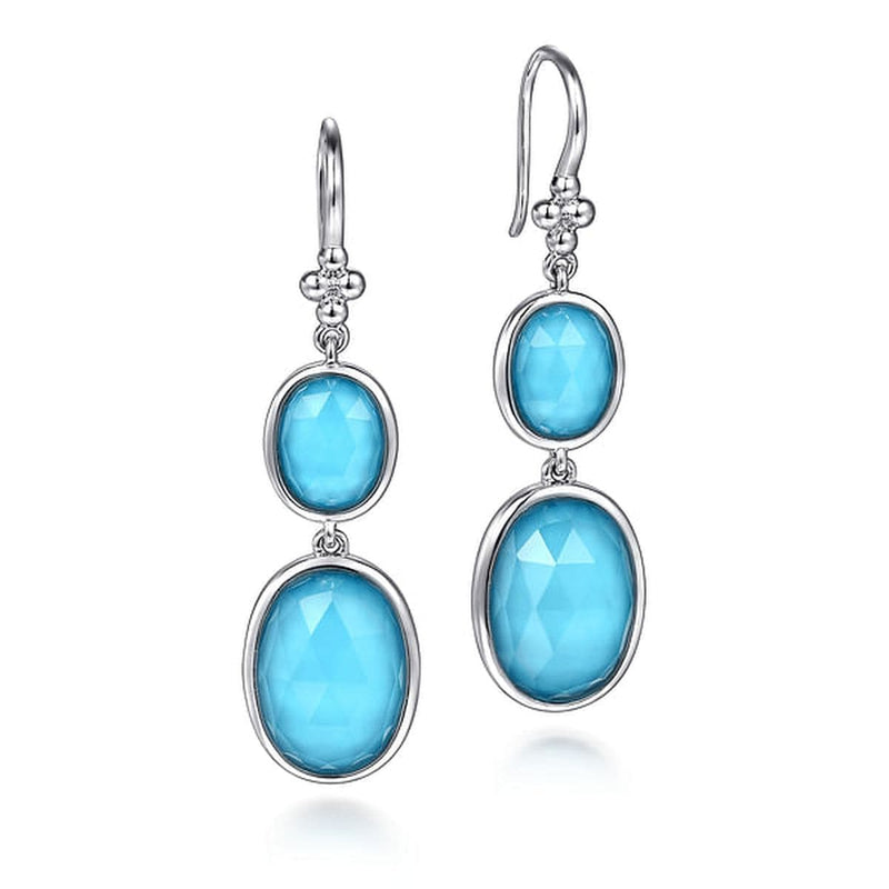 925 Sterling Silver Rock Crystal and Turquoise Fish Wire Drop Earrings-Gabriel & Co.-Renee Taylor Gallery