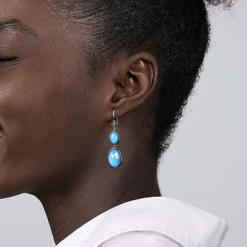 925 Sterling Silver Rock Crystal and Turquoise Fish Wire Drop Earrings-Gabriel & Co.-Renee Taylor Gallery