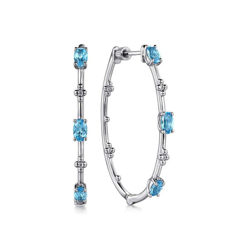 925 Sterling Silver Swiss Blue Topaz Bujukan Classic 40mm Hoop Earrings-Gabriel & Co.-Renee Taylor Gallery