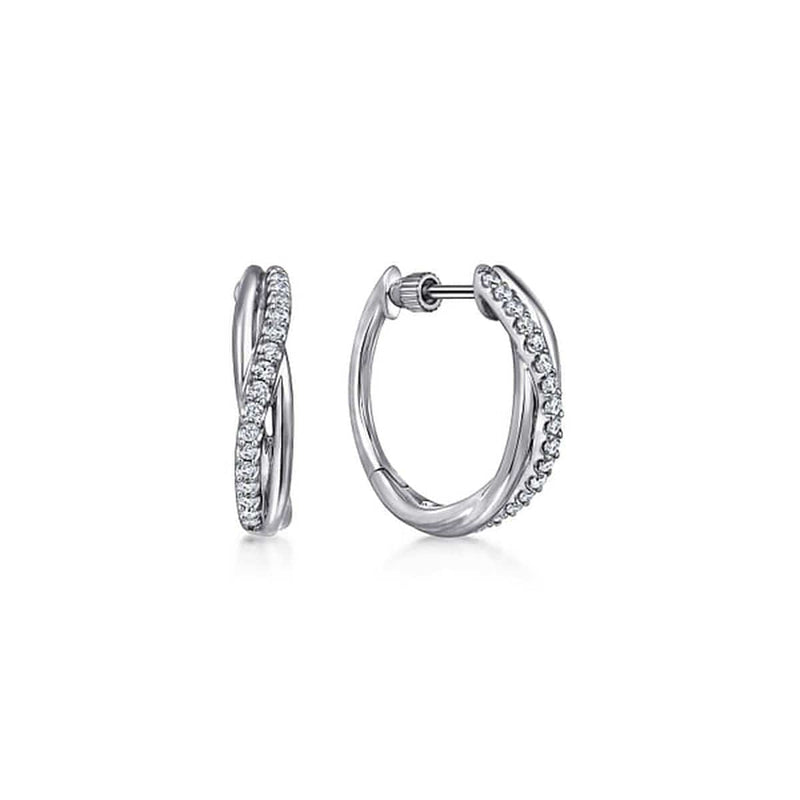 925 Sterling Silver Twisted 15mm White Sapphire Huggie Earrings-Gabriel & Co.-Renee Taylor Gallery