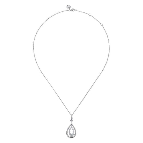 925 Sterling Silver Octagon White Sapphire Bujukan Drop Pendant Necklace-Gabriel & Co.-Renee Taylor Gallery