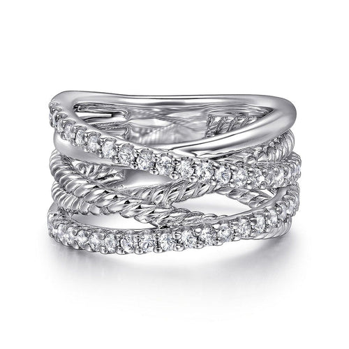 925 Sterling Silver White Sapphire Hampton Twisted Ladies Ring-Gabriel & Co.-Renee Taylor Gallery