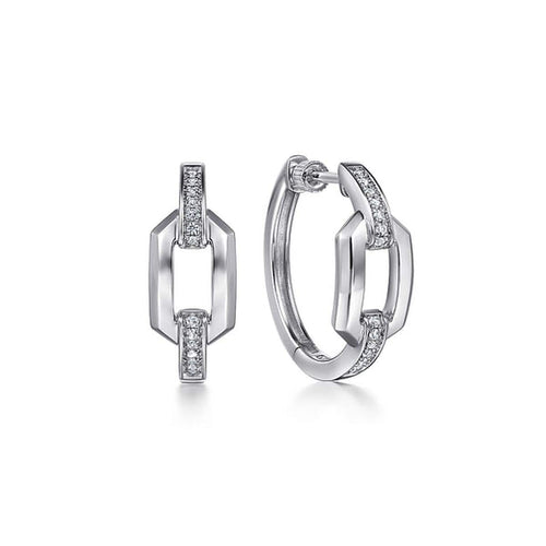 925 Sterling Silver White Sapphire Link Chain Hoop Earrings-Gabriel & Co.-Renee Taylor Gallery