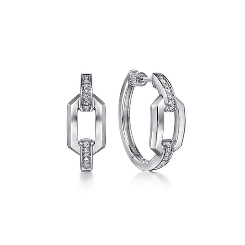 925 Sterling Silver White Sapphire Link Chain Hoop Earrings-Gabriel & Co.-Renee Taylor Gallery