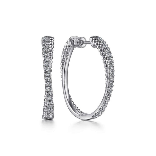 925 Sterling Silver White Sapphire Twisted Bujukan 30mm Classic Hoop Earrings-Gabriel & Co.-Renee Taylor Gallery