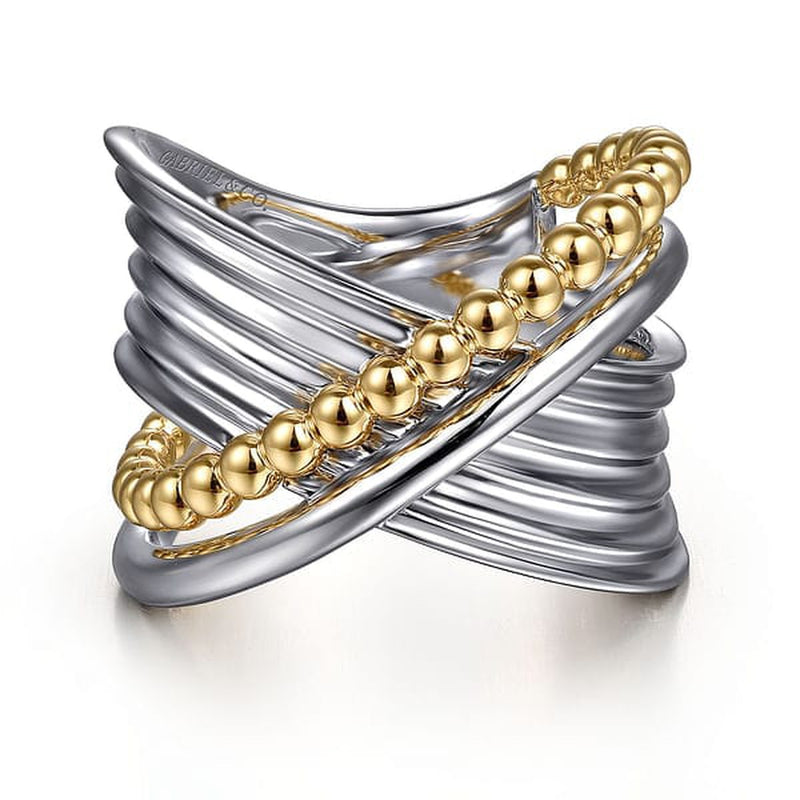 925 Sterling Silver and 14K Yellow Gold Bujukan Criss Cross Ring-Gabriel & Co.-Renee Taylor Gallery