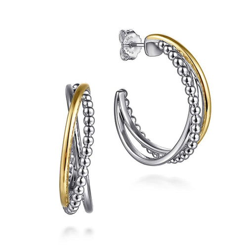 925 Sterling Silver and 14K Yellow Gold Bujukan Multiple Row J Hoop Earrings - EG15292MZJJJ-Gabriel & Co.-Renee Taylor Gallery