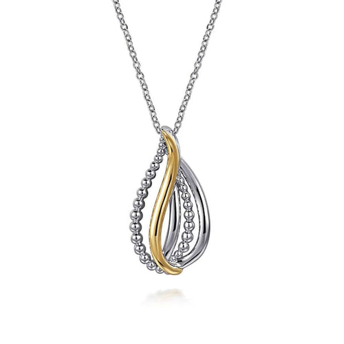 925 Sterling Silver and 14K Yellow Gold Bujukan Multiple Row Teardrop Pendant Necklace - NK7782MZJJJ-Gabriel & Co.-Renee Taylor Gallery