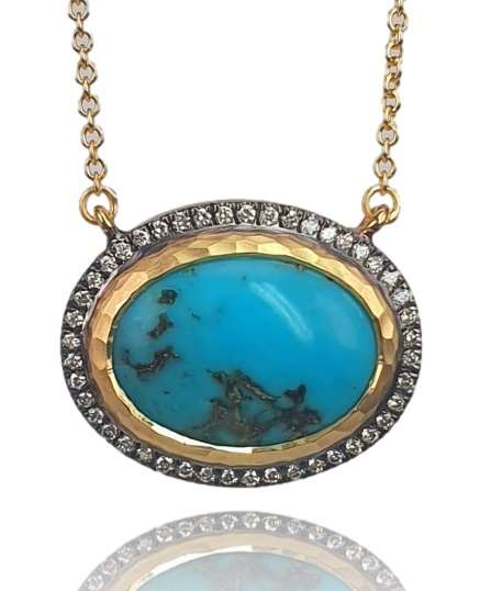 14K Gold, Turquoise & Diamond Halo Pendant Necklace - M9555-Marika-Renee Taylor Gallery