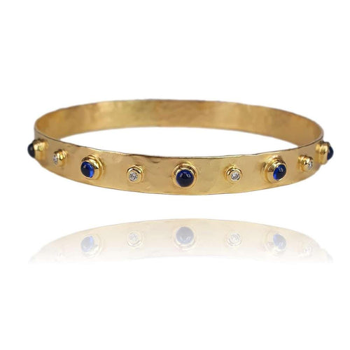 14K Gold Blue Sapphire & Diamond Hammered Bangle - M9765-Marika-Renee Taylor Gallery