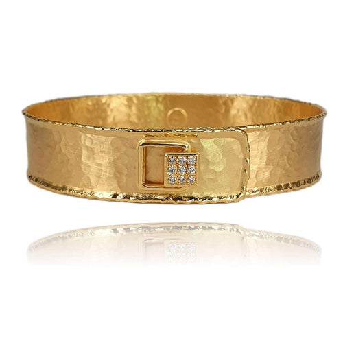 14K Gold Hammered Diamond Buckle Cuff Bracelet - M9776-Marika-Renee Taylor Gallery