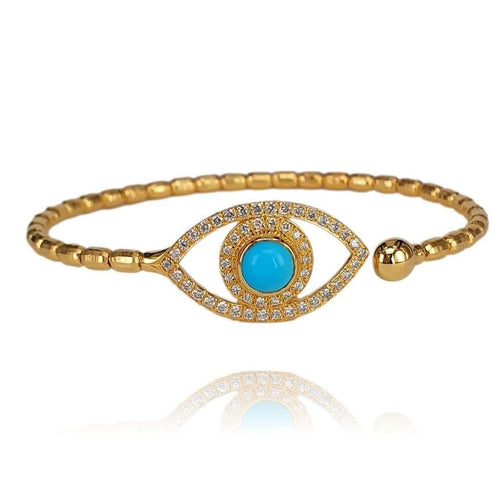 14K Gold, Turquoise & Diamond Evil Eye Bracelet - M9778-Marika-Renee Taylor Gallery