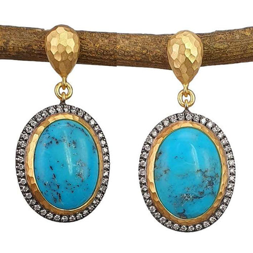 14K Gold Turquoise & Diamond Halo Drop Earrings - M9821-Marika-Renee Taylor Gallery