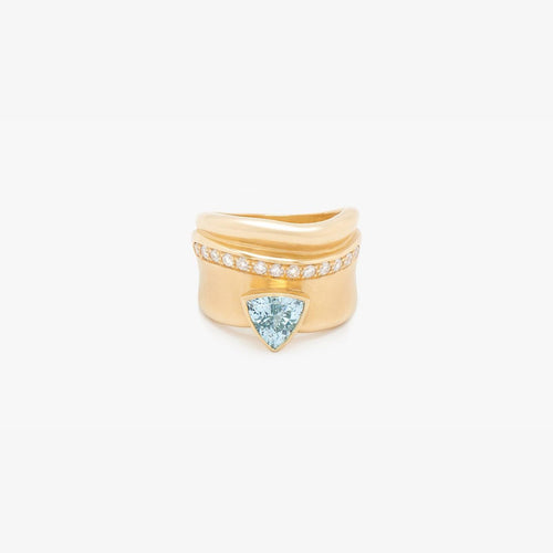 Gold Band Ring with Aquamarine and Diamonds - A2007AQ-Misani Milano-Renee Taylor Gallery