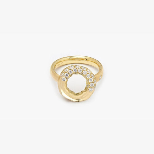 18kt Yellow Gold Ring with Circular Element and Semi Pavé of White Diamonds - A2037HP-Misani Milano-Renee Taylor Gallery