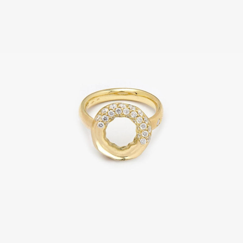 18kt Yellow Gold Ring with Circular Element and Semi Pavé of White Diamonds - A2037HP-Misani Milano-Renee Taylor Gallery