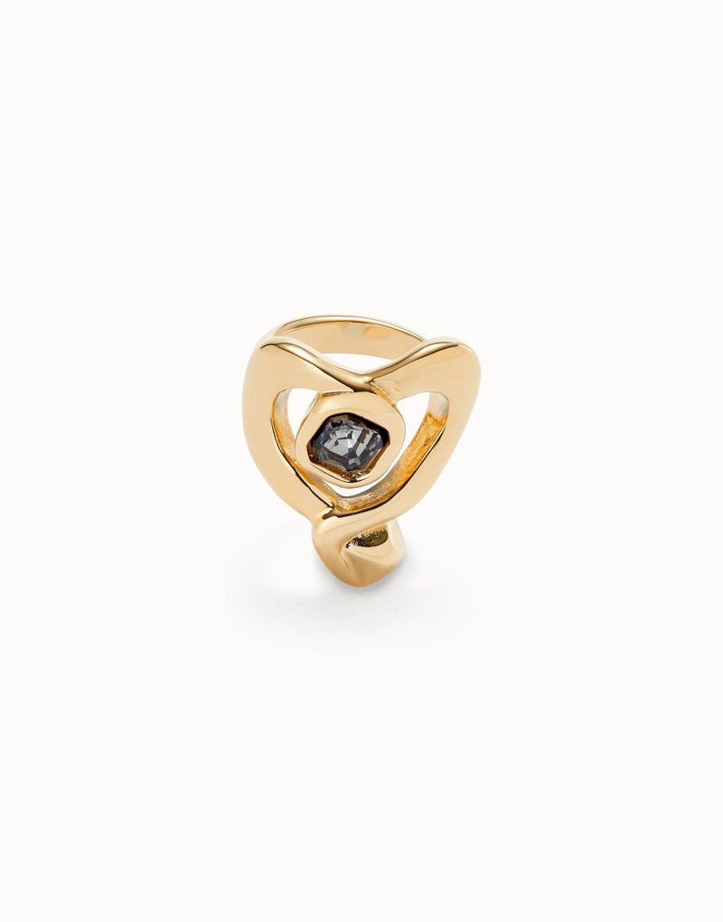 18k Gold-Plated Ring with Large Heart and Central Black Crystal - ANI0842NGRORO-UNO de 50-Renee Taylor Gallery