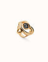 18k Gold-Plated Ring with Large Heart and Central Black Crystal - ANI0842NGRORO-UNO de 50-Renee Taylor Gallery