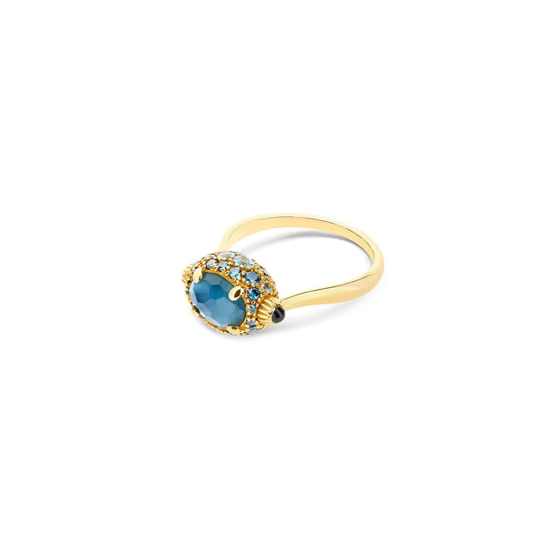 "Reverse" Gold, Blue Diamonds, Swiss Blue Topaz, Green Sapphires & London Blue Topaz Double-Face Ring - AS22-584-Nanis-Renee Taylor Gallery