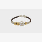 Leather Bracelet w/ Gold Elements, Silver and Baroque Pearl - B2003-Misani Milano-Renee Taylor Gallery