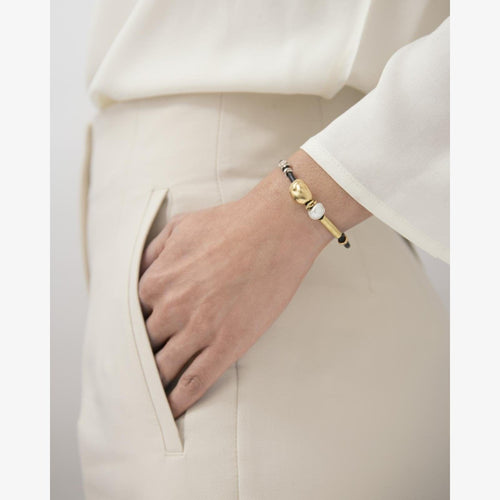 Leather Bracelet with Gold Elements, Silver & Freshwater Pearl - B2019-Misani Milano-Renee Taylor Gallery