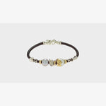 Leather Bracelet with Gold Elements , Silver and Freshwater Pearl - B2050-Misani Milano-Renee Taylor Gallery