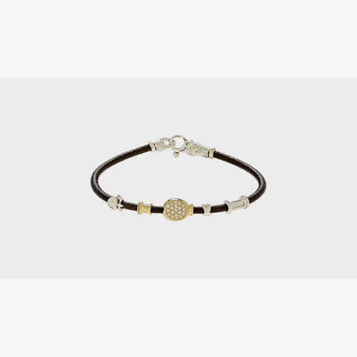 Leather Bracelet with Gold, Silver & Pavé Diamonds - B2076Y-Misani Milano-Renee Taylor Gallery