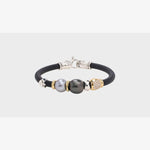 Leather Bracelet with Gold, Silver, Grey Pearl, Black Tahitian Pearl and Diamond Pavè - B2108-Misani Milano-Renee Taylor Gallery