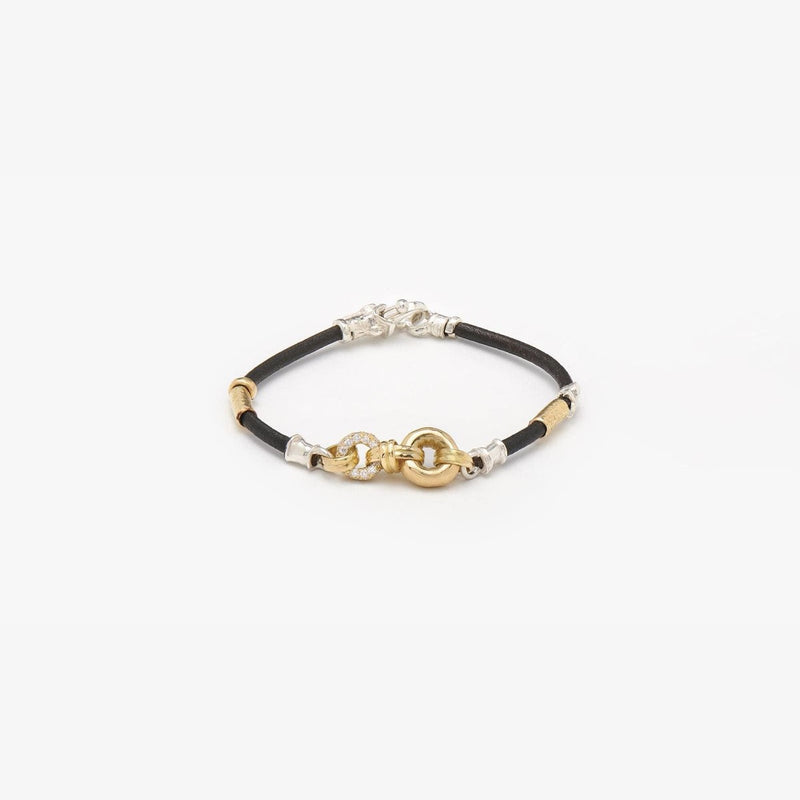 3mm Leather Bracelet with Gold Mesh & Diamonds- B2187-Misani Milano-Renee Taylor Gallery