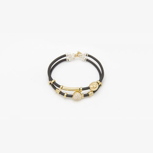 Double Leather Bracelet with Gold, Silver Elements & Pavé Diamonds - B583-Misani Milano-Renee Taylor Gallery