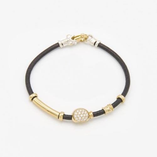 Leather Bracelet Made of Gold, Silver & Diamonds - B649-Misani Milano-Renee Taylor Gallery