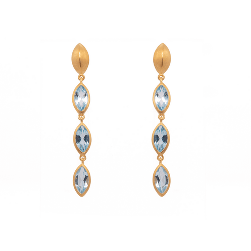 Bliss Three Stone Dangle Sky Blue Topaz Earrings 24K Gold Vermeil-Joyla-Renee Taylor Gallery