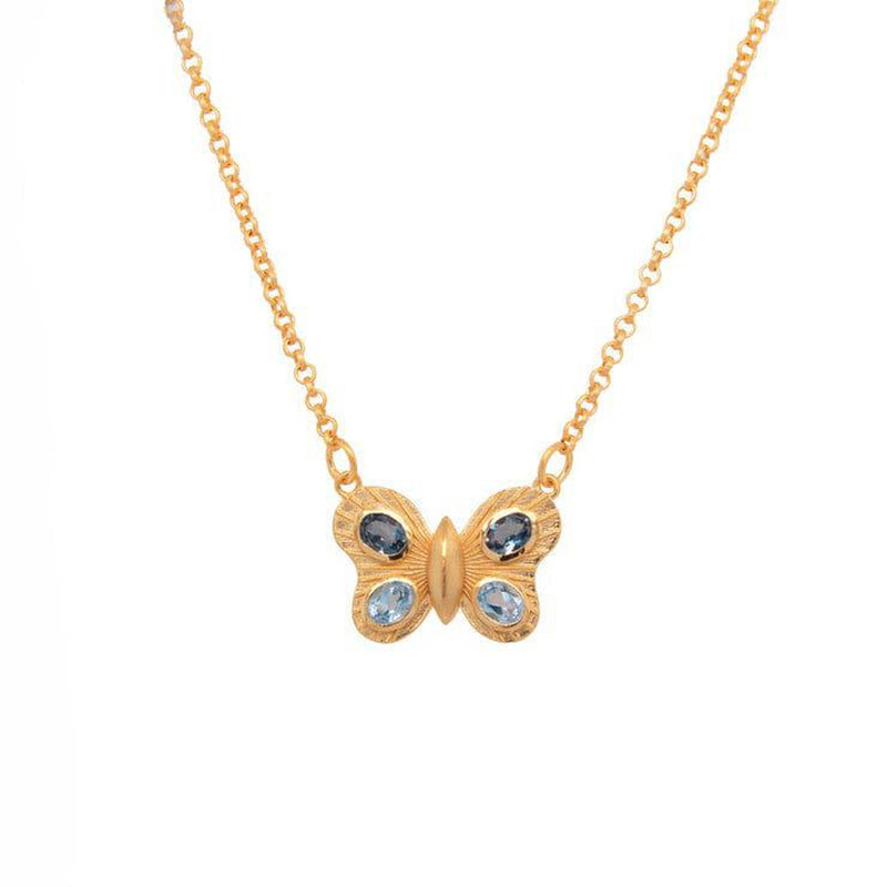 Butterfly 4 Stone Swiss & London Blue Topaz 24K Gold Vermeil Necklace-Joyla-Renee Taylor Gallery