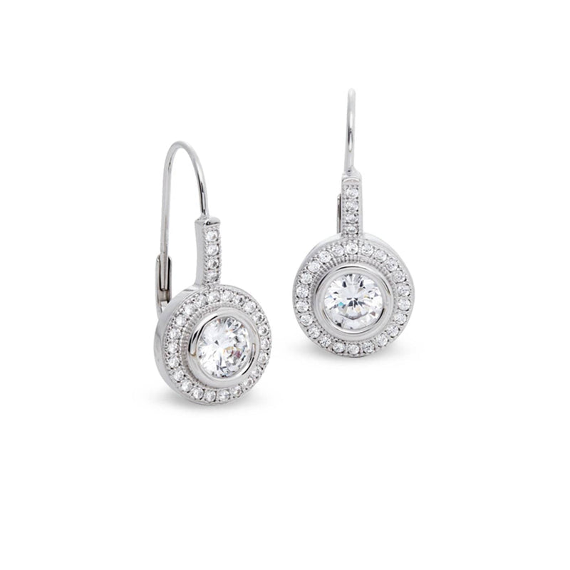 Platinum Finish Sterling Silver Micropave Round Lever Back Earrings - BL2006E-DISCO-Kelly Waters-Renee Taylor Gallery